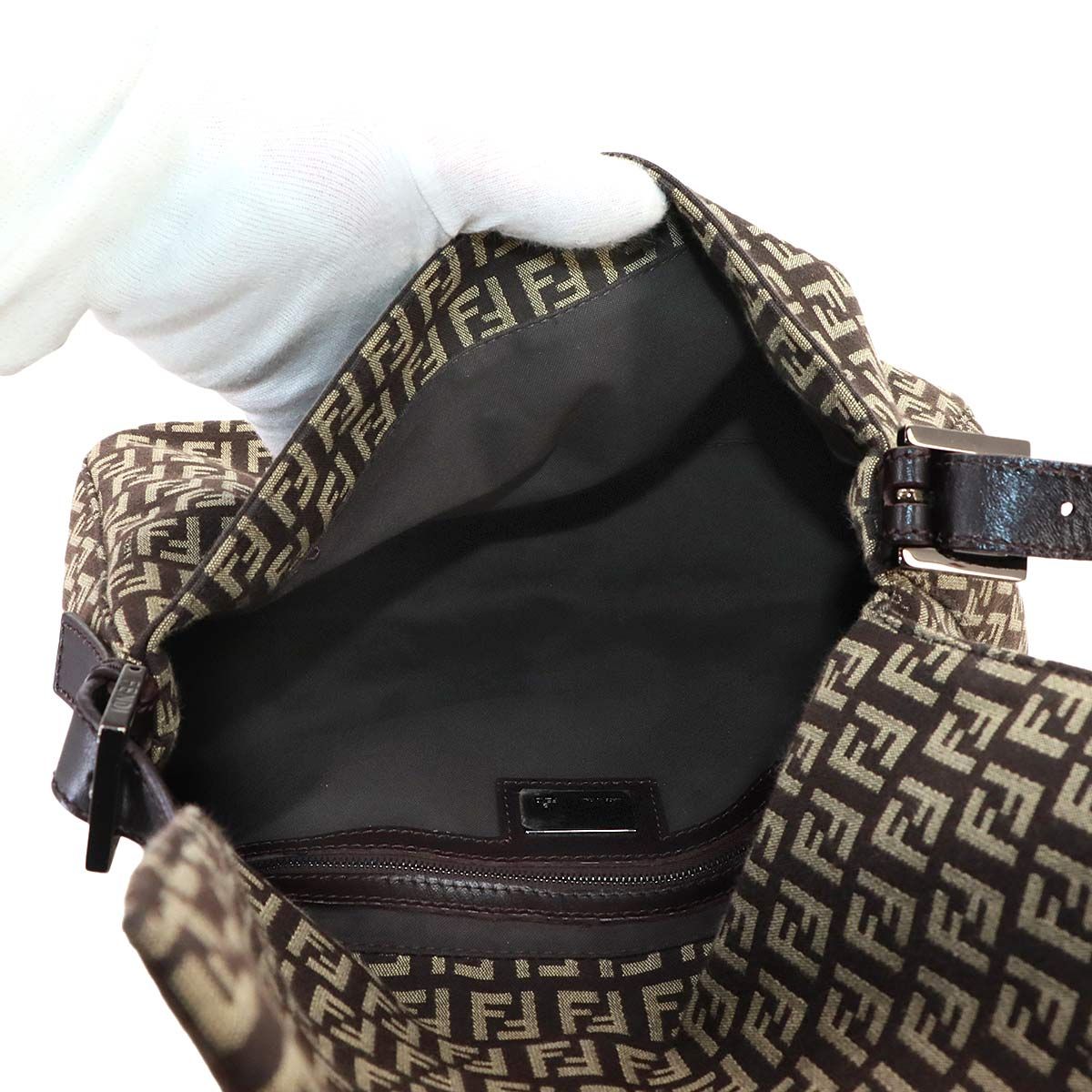 Fendi Zucchino Mamma Baguette Shoulder Bag Canvas Brown Gunmetal — view 6