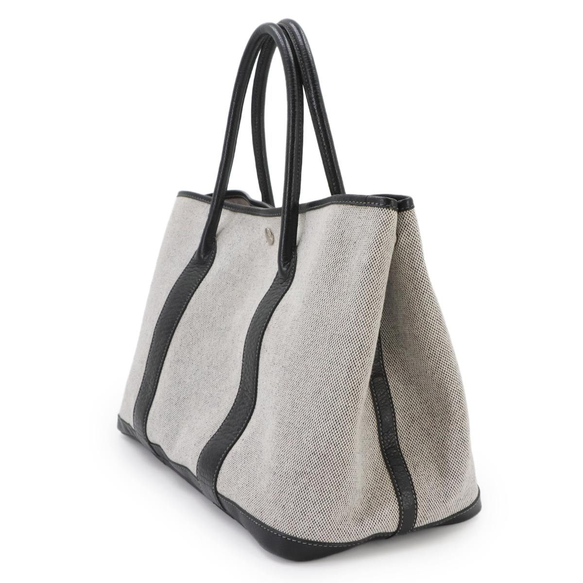 Hermes Garden Party 36 PM Tote Bag Toile H Leather Black Gray — view 3