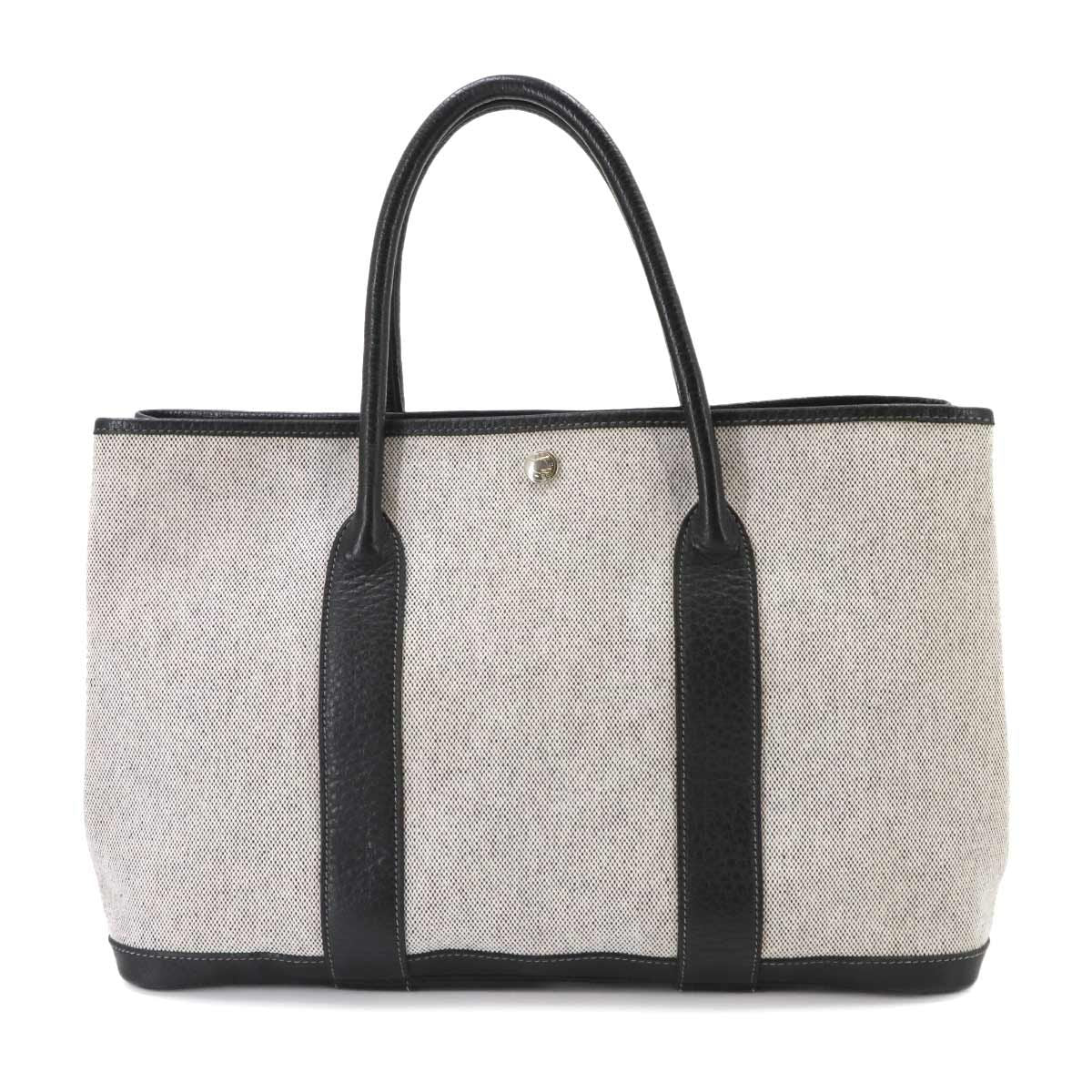 Hermes Garden Party 36 PM Tote Bag Toile H Leather Black Gray — view 2