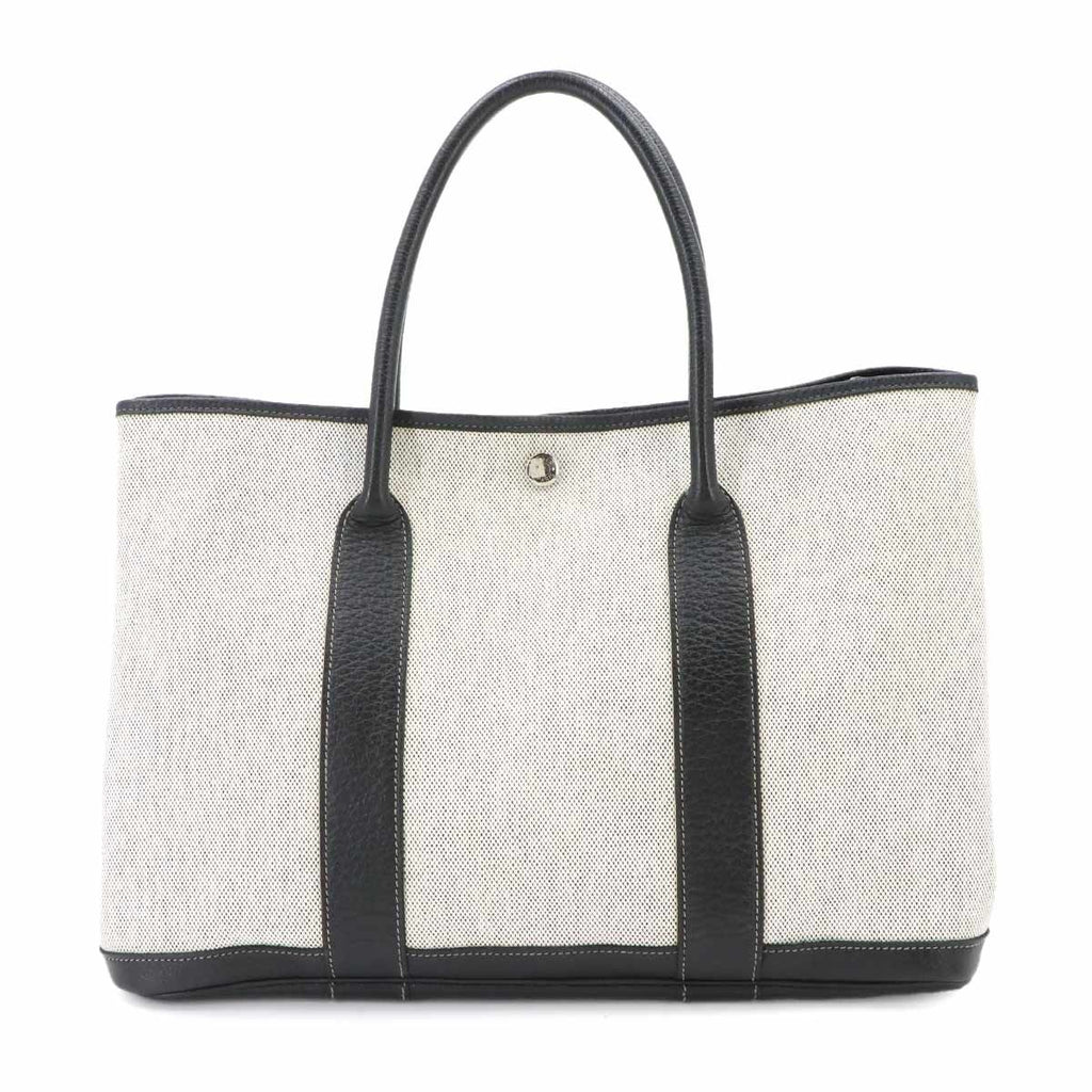Hermes Garden Party 36 PM Tote Bag Toile H Leather Black Gray — view 2