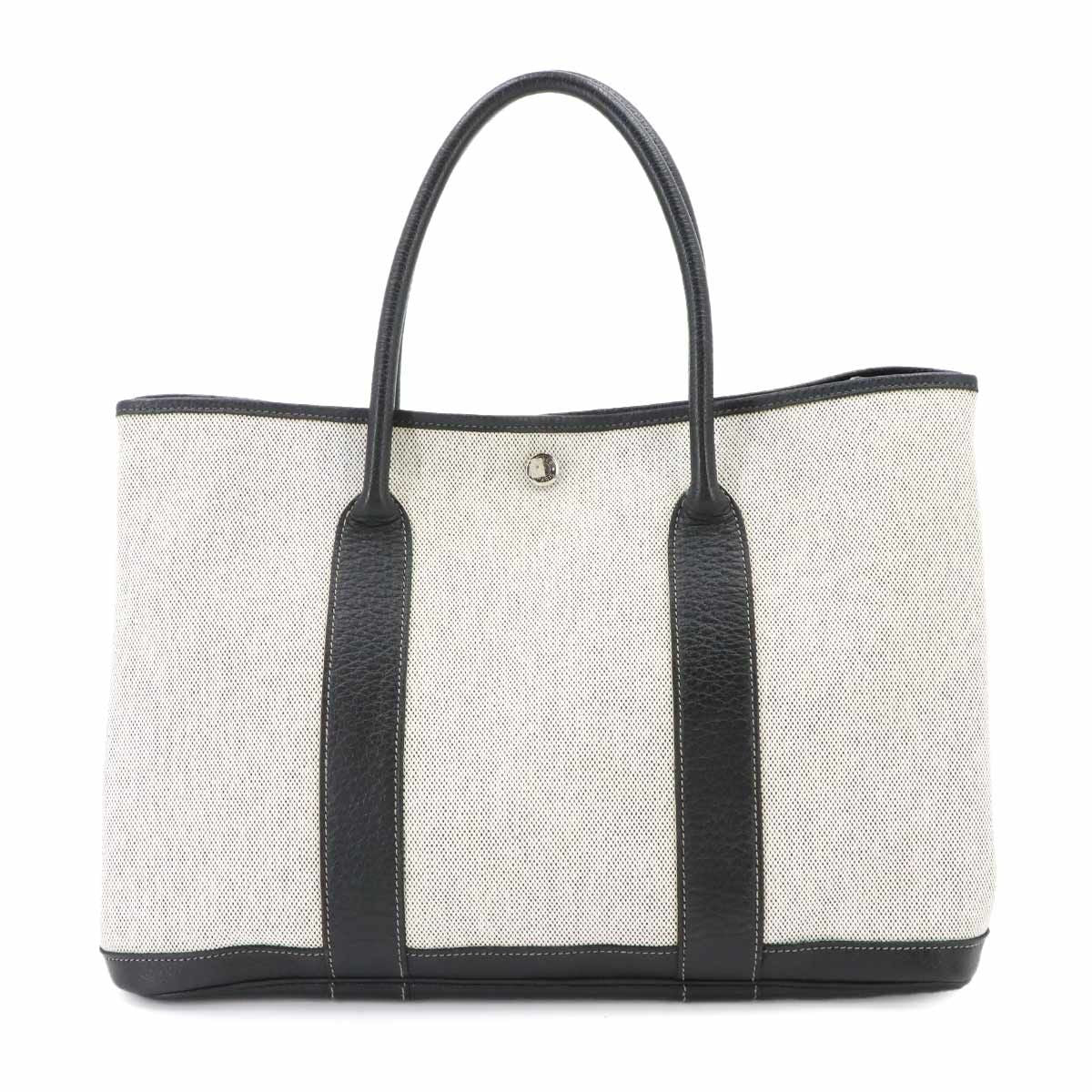 Hermes Garden Party 36 PM Tote Bag Toile H Leather Black Gray — view 2