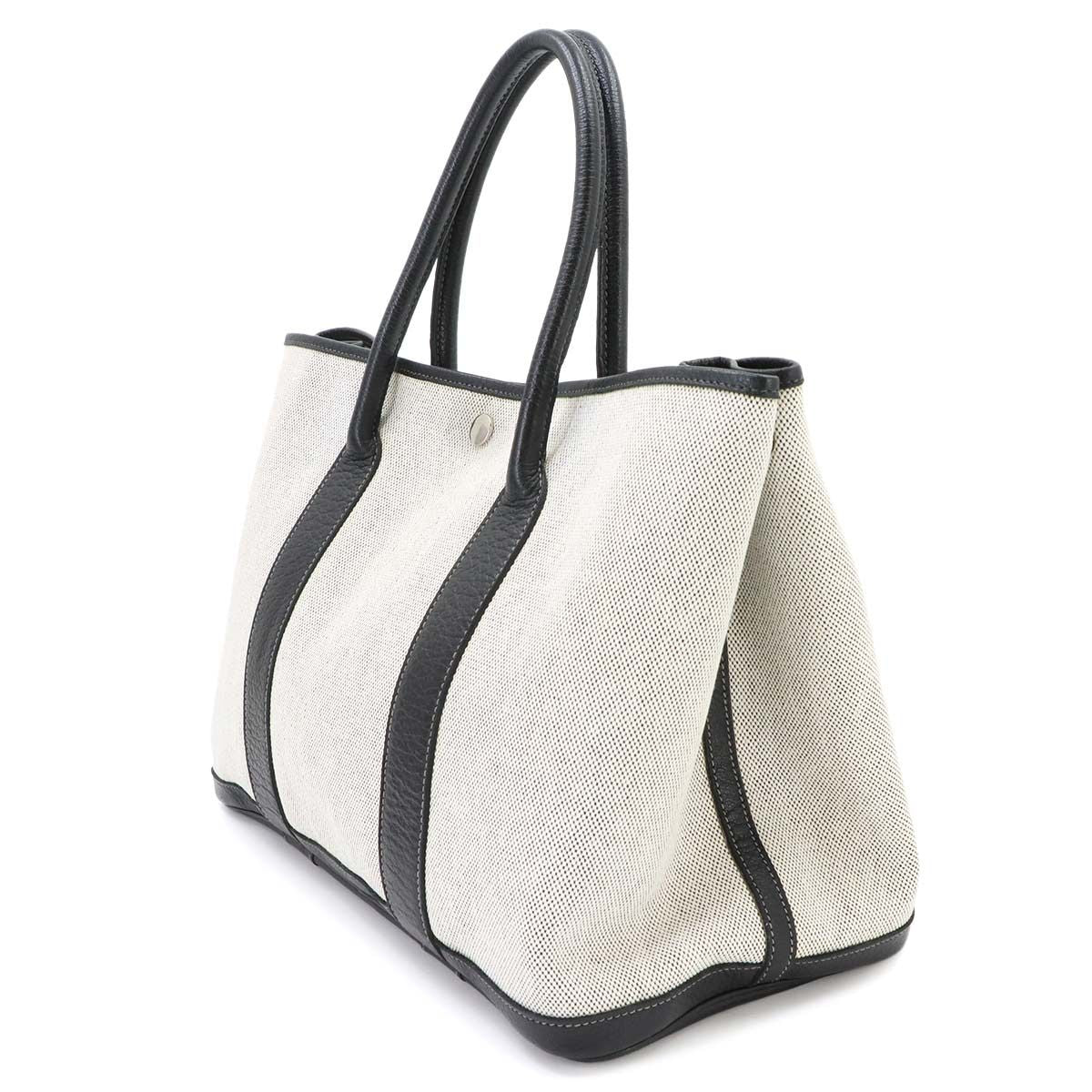 Hermes Garden Party 36 PM Tote Bag Toile H Leather Black Gray — view 3