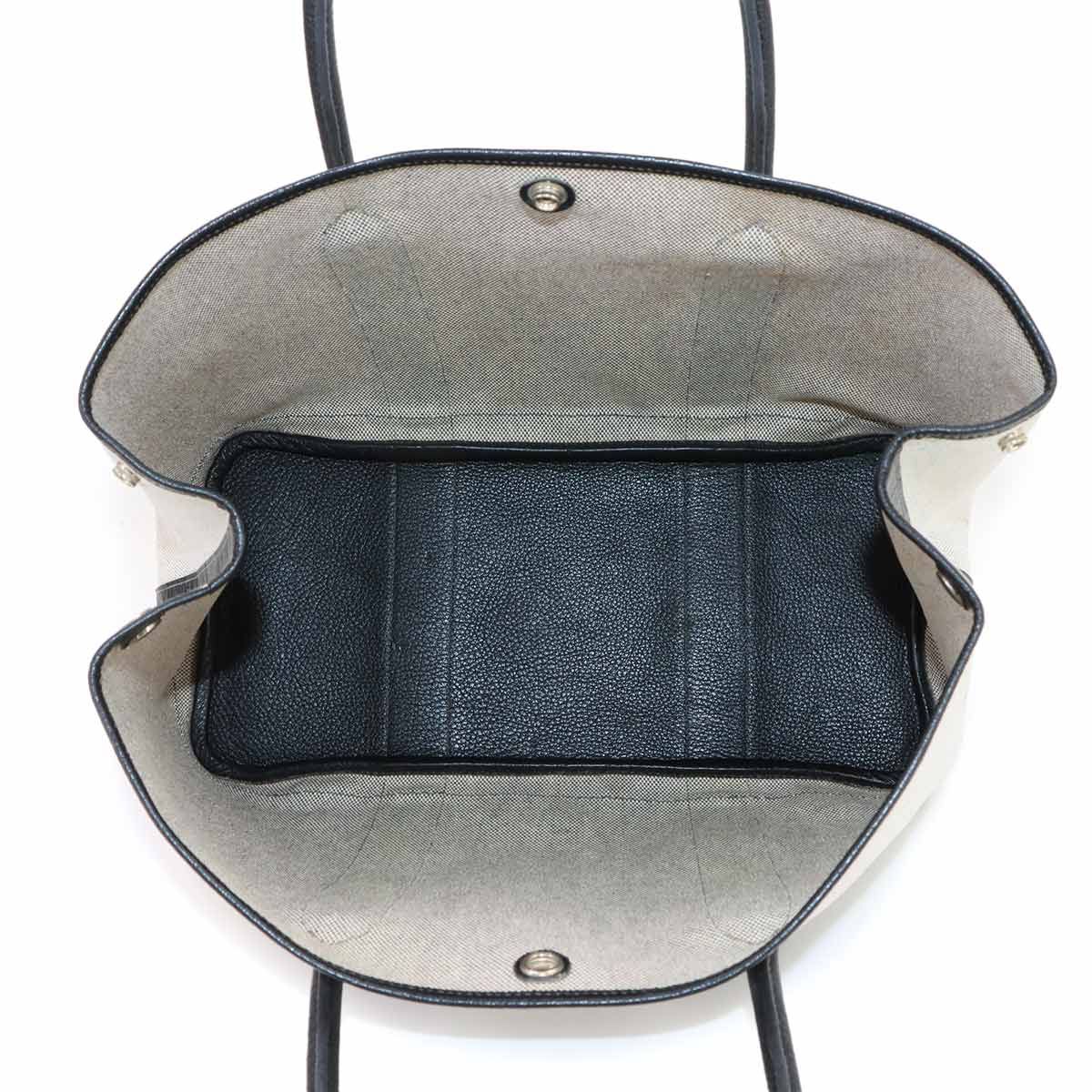 Hermes Garden Party 36 PM Tote Bag Toile H Leather Black Gray — view 6