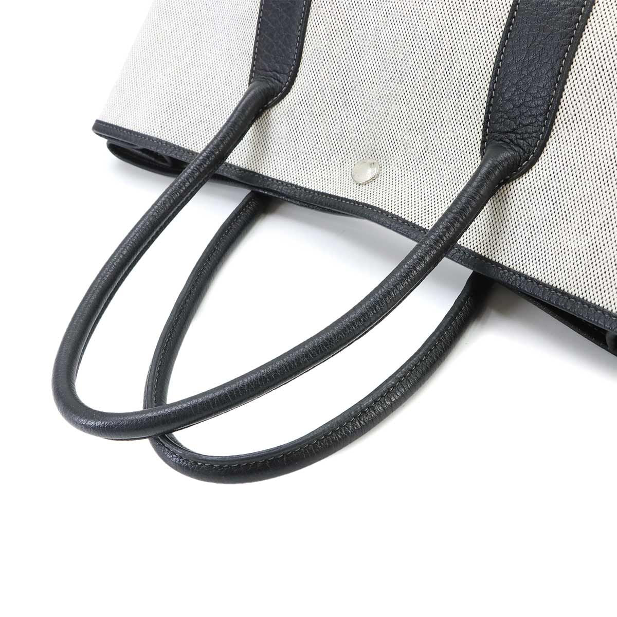 Hermes Garden Party 36 PM Tote Bag Toile H Leather Black Gray — view 5