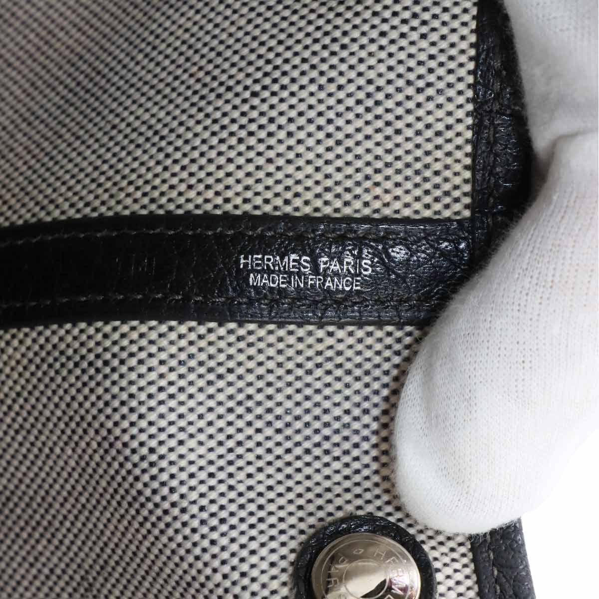 Hermes Garden Party 36 PM Tote Bag Toile H Leather Black Gray — view 7