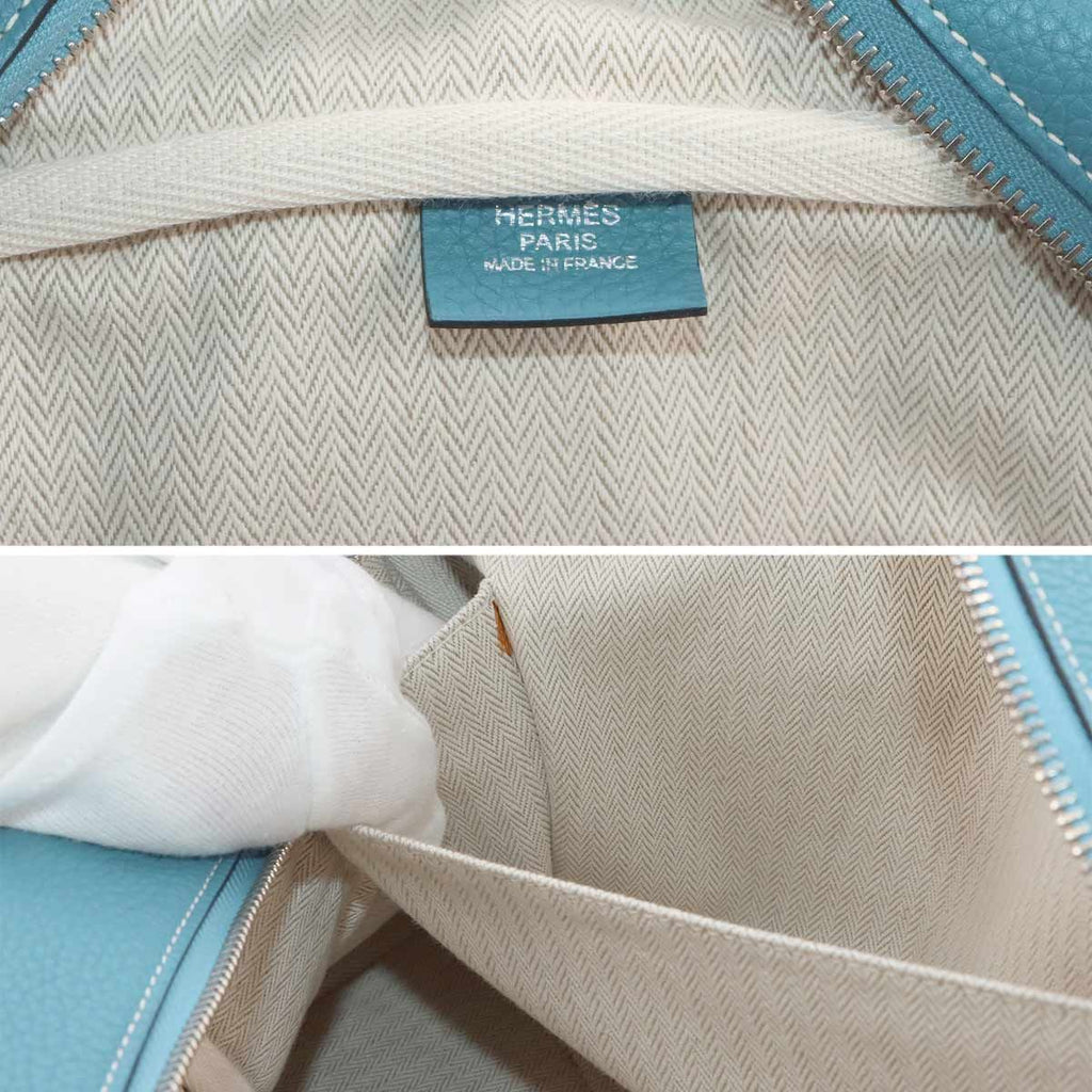 Hermes Victoria 35 Hand Bag Taurillon Clemence Blue Jean Silver — view 8