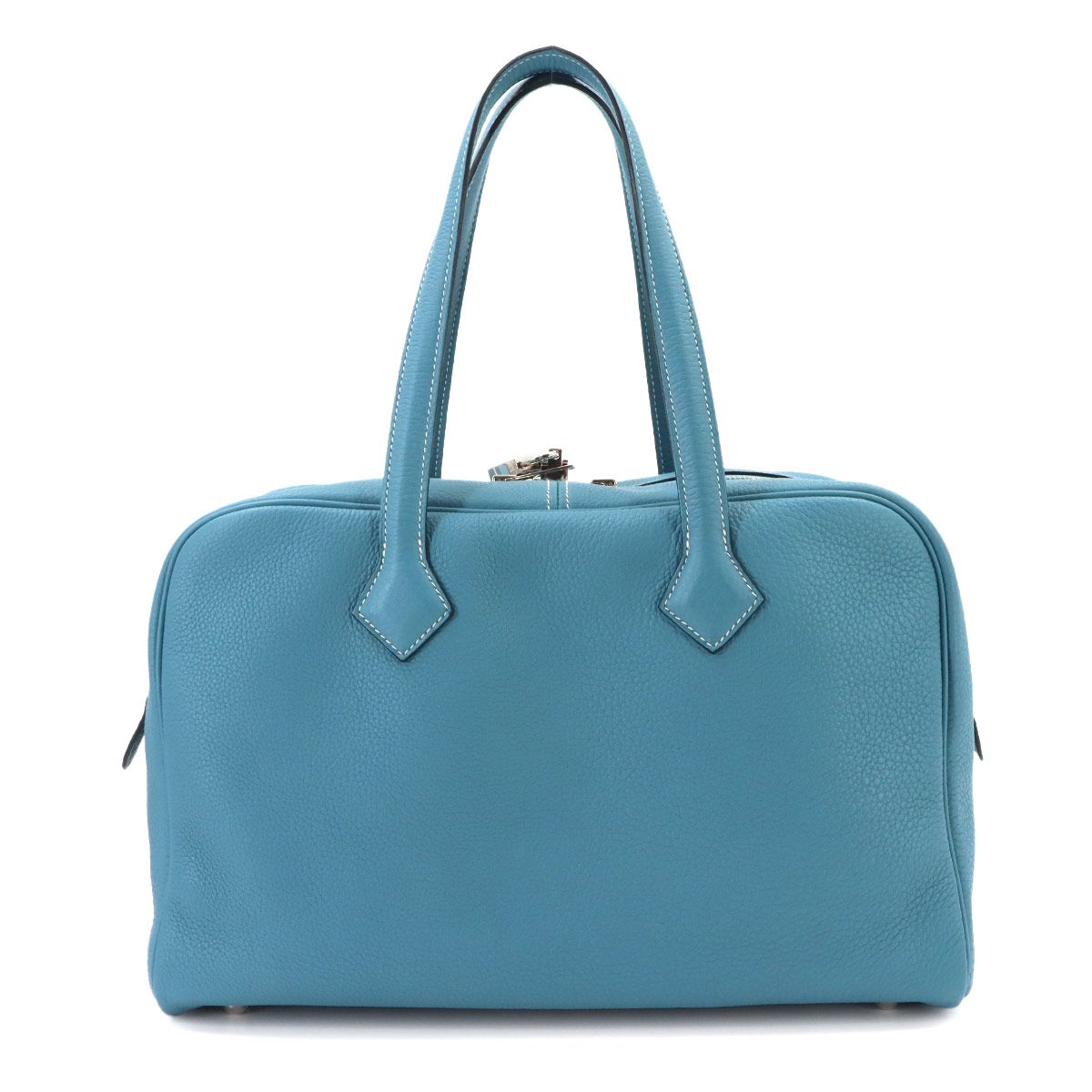 Hermes Victoria 35 Hand Bag Taurillon Clemence Blue Jean Silver — view 3