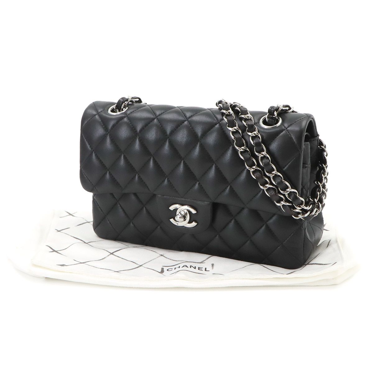 Chanel Quilted 23 Chain Shoulder Bag Lambskin Black Silver — view 2