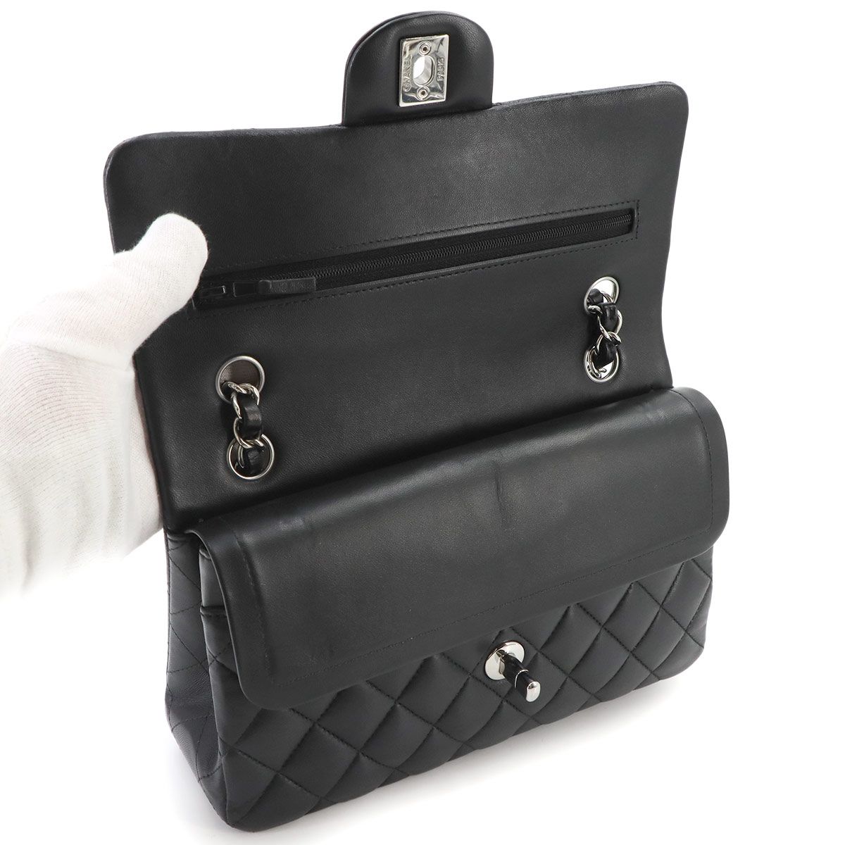 Chanel Quilted 23 Chain Shoulder Bag Lambskin Black Silver — view 7