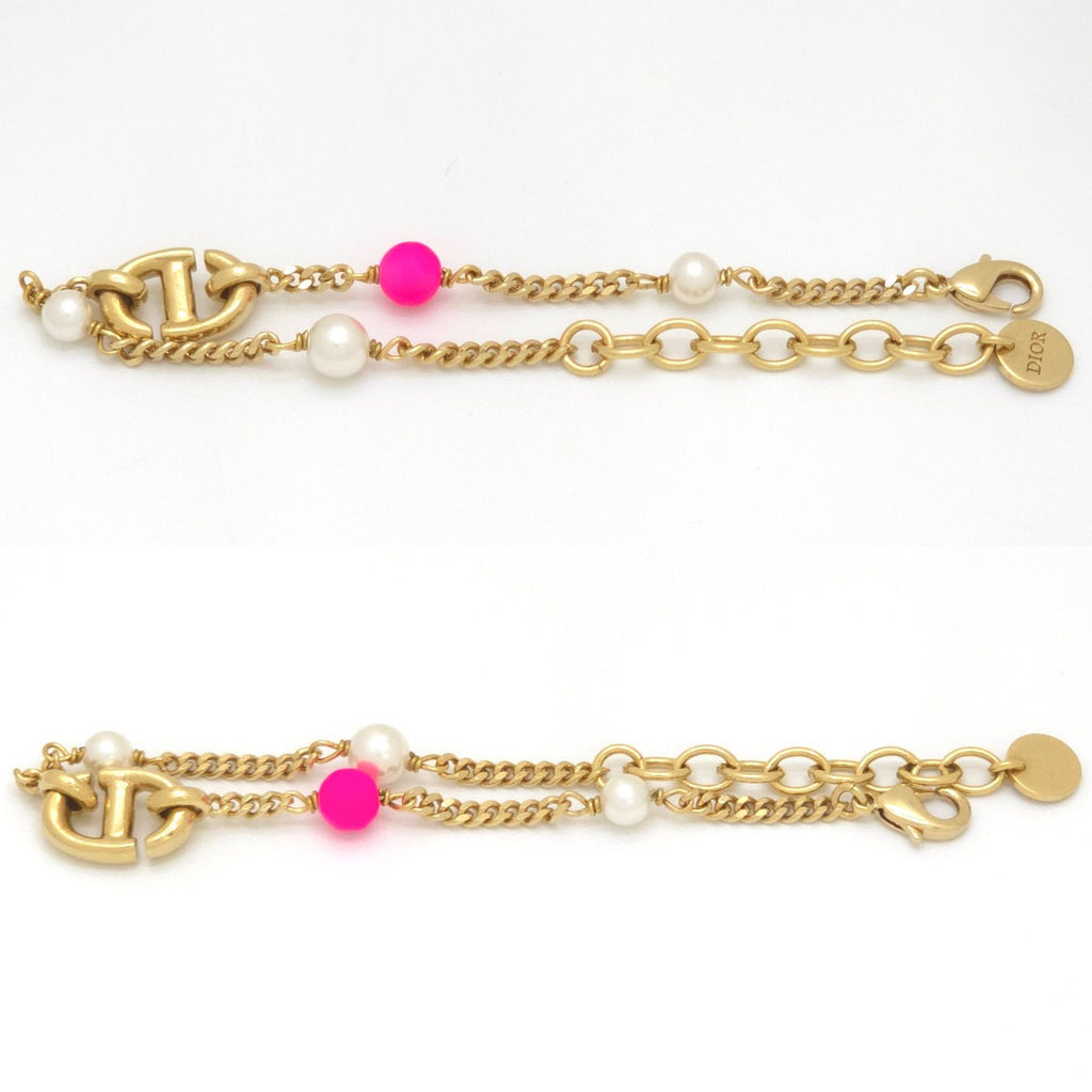 Dior CD Navy Bracelet White Pink Color Resin Pearl Gold Tone Metal — view 2