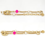 Dior CD Navy Bracelet White Pink Color Resin Pearl Gold Tone Metal — view 2