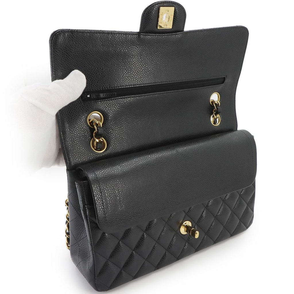 Chanel Quilted 25 Chain Shoulder Bag Caviar Leather Black Gold CC Logo — view 6