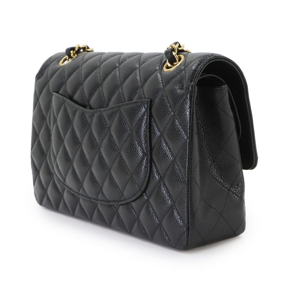 Chanel Quilted 25 Chain Shoulder Bag Caviar Leather Black Gold CC Logo — view 3
