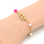 Dior CD Navy Bracelet White Pink Color Resin Pearl Gold Tone Metal