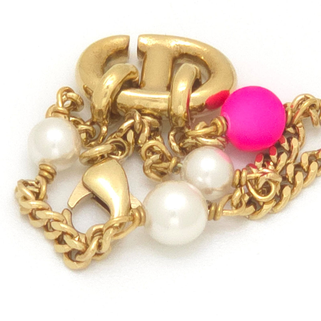 Dior CD Navy Bracelet White Pink Color Resin Pearl Gold Tone Metal — view 5