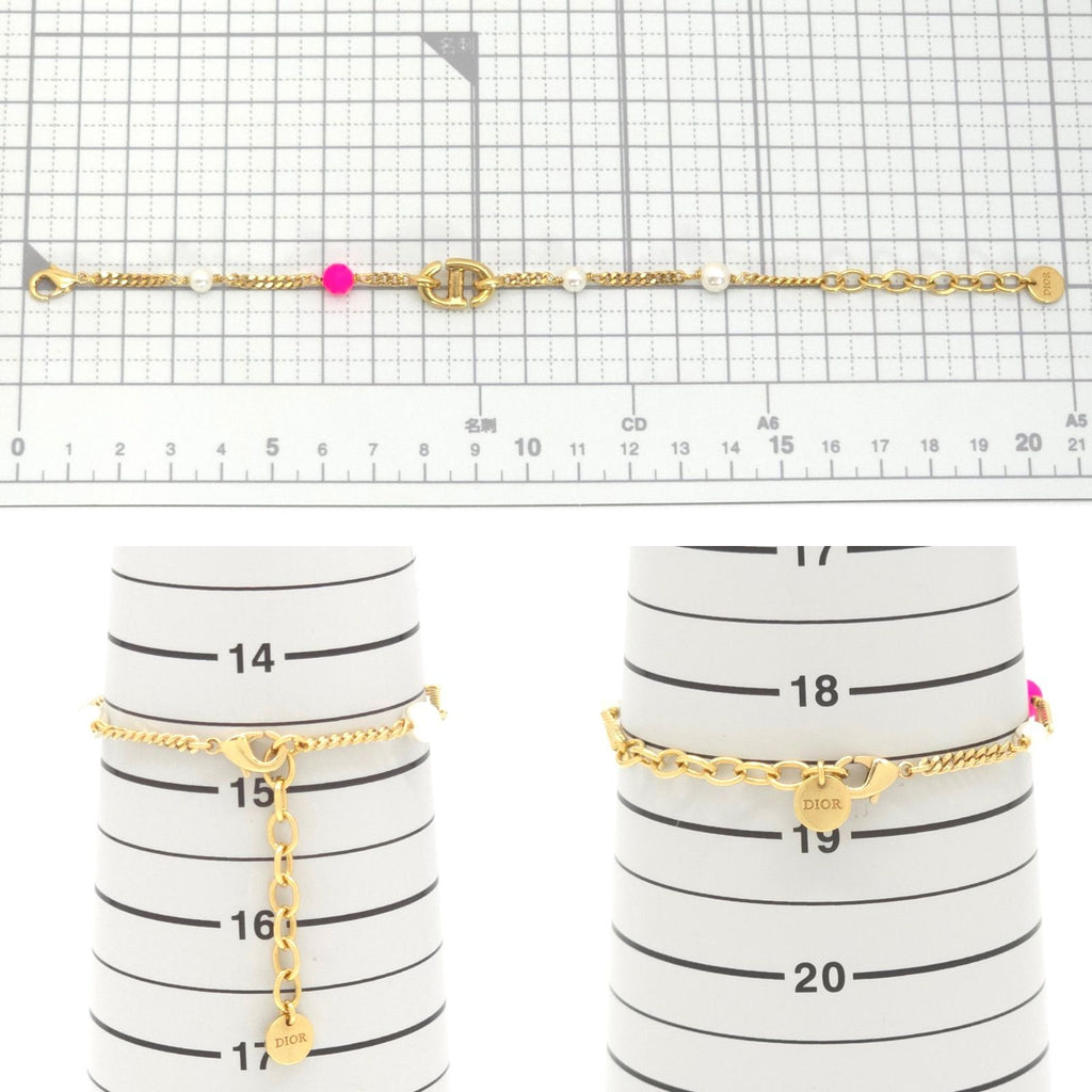 Dior CD Navy Bracelet White Pink Color Resin Pearl Gold Tone Metal — view 7