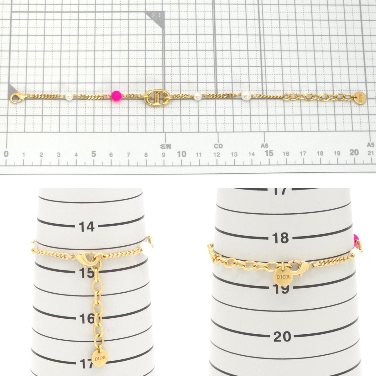 Dior CD Navy Bracelet White Pink Color Resin Pearl Gold Tone Metal — view 7