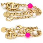 Dior CD Navy Bracelet White Pink Color Resin Pearl Gold Tone Metal — view 3