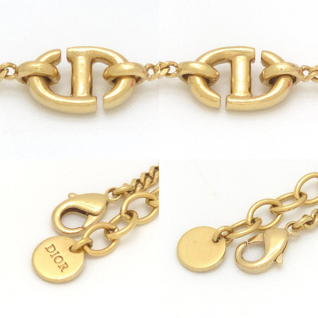 Dior CD Navy Bracelet White Pink Color Resin Pearl Gold Tone Metal — view 4