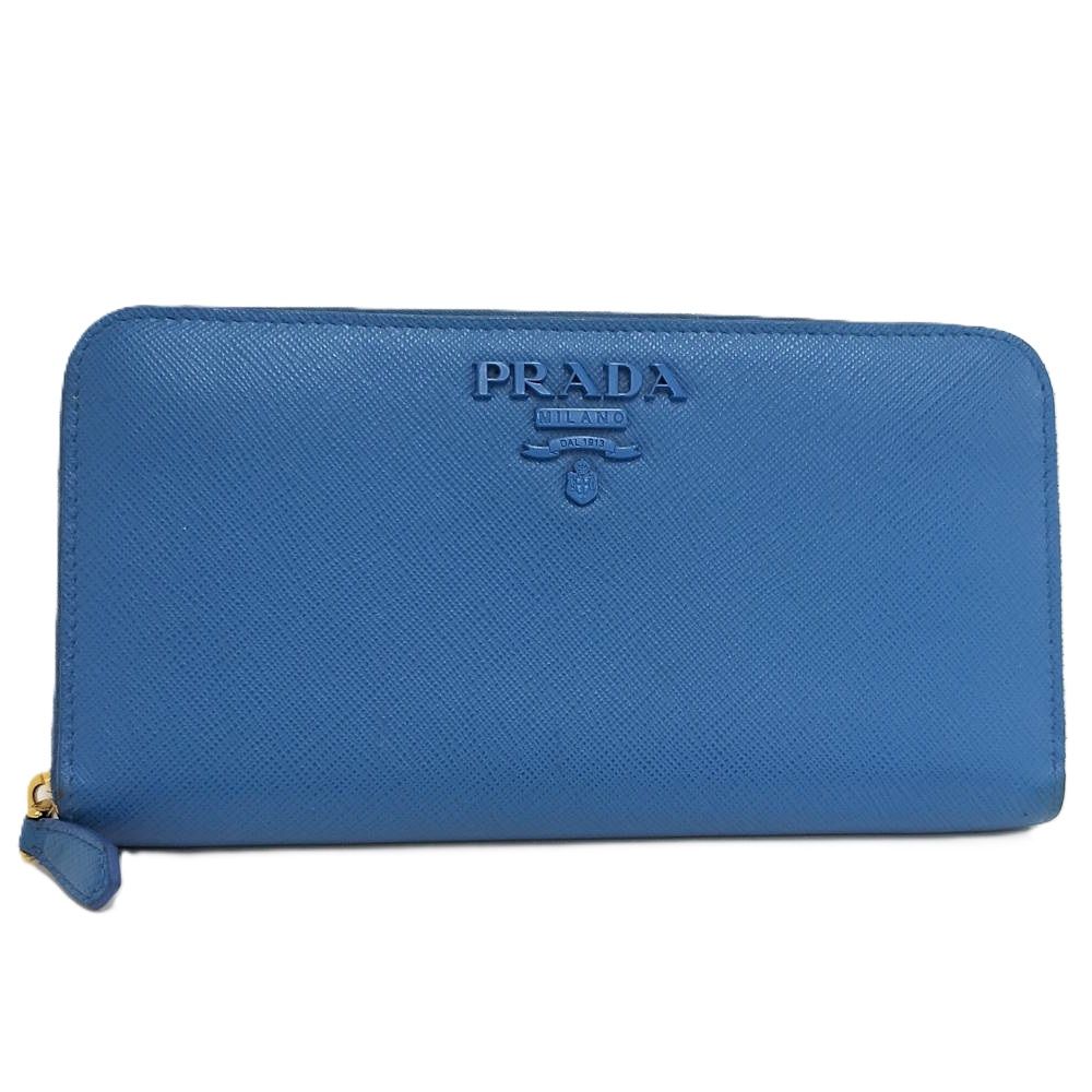 Prada Zip Around Wallet Saffiano Leather Blue