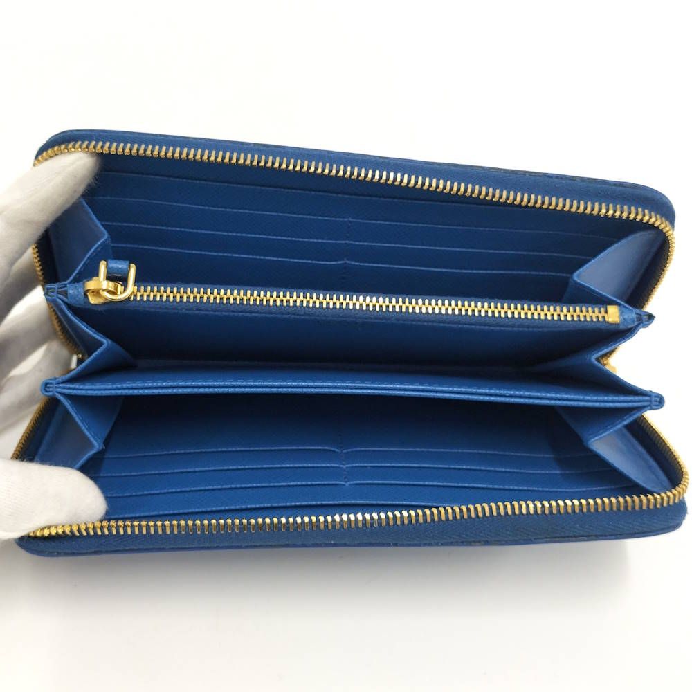 Prada Zip Around Wallet Saffiano Leather Blue — view 2