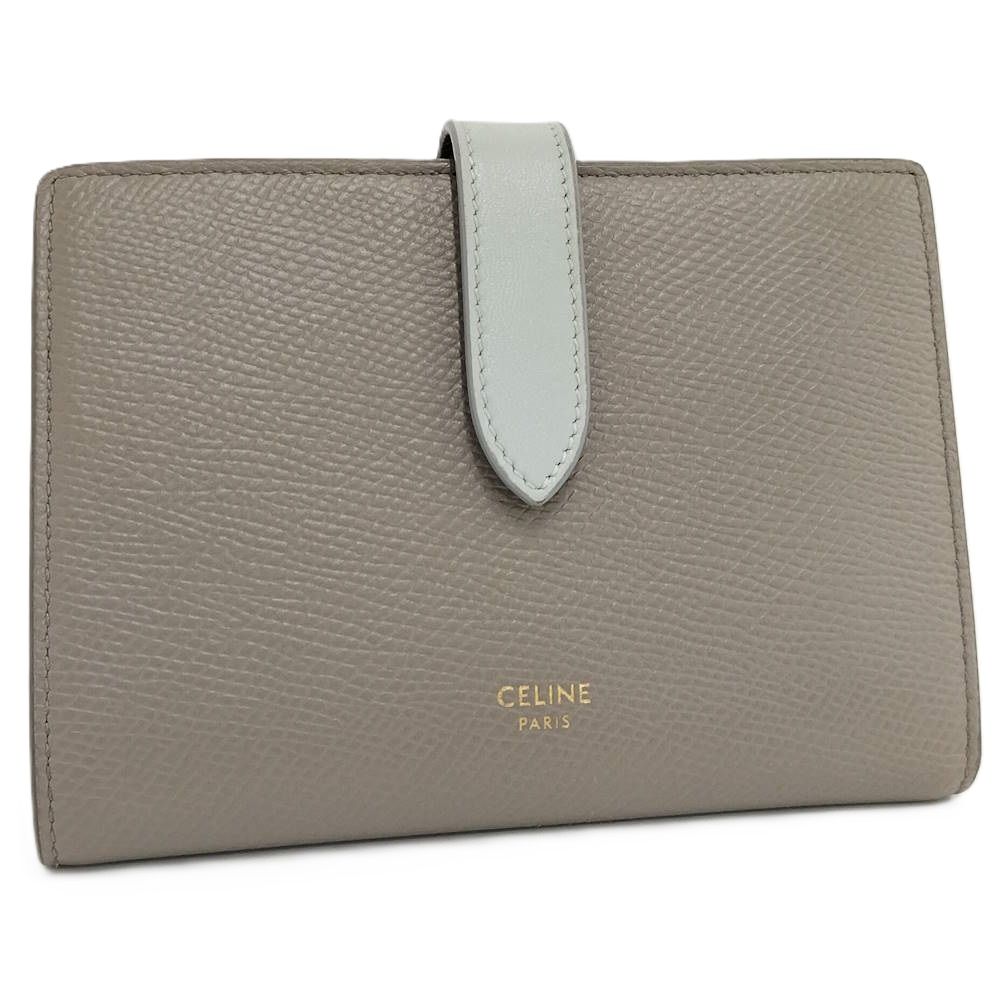 Celine Medium Strap Wallet Bifold Leather Greige