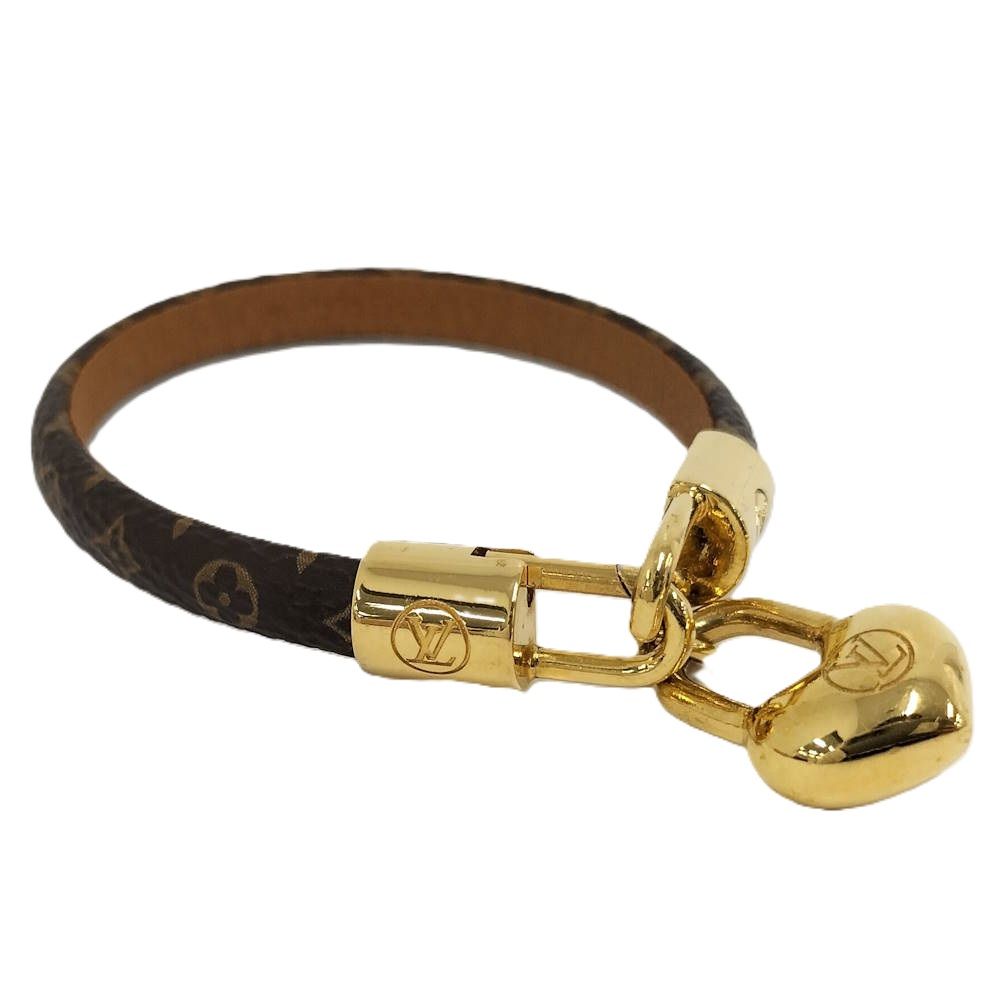 Louis Vuitton Crazy in Lock Bracelet Plated Leather Gold Brown 17