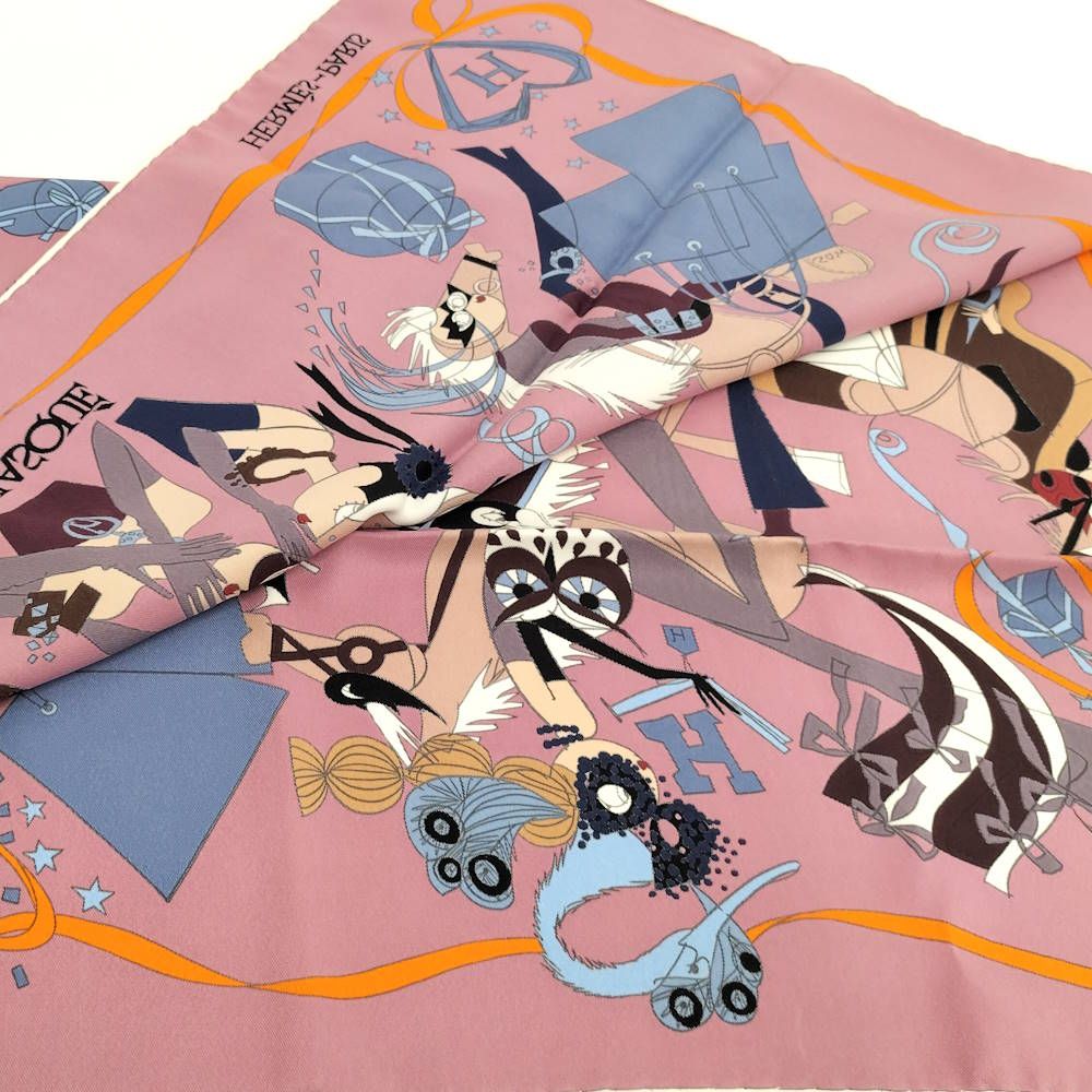 Hermes Carre 70 Scarf le Bal Masque Masquerade Silk 100% Pink — view 6