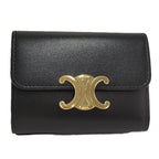 Celine Triomphe Compact Wallet with Coin Purse Shiny Calfskin Black