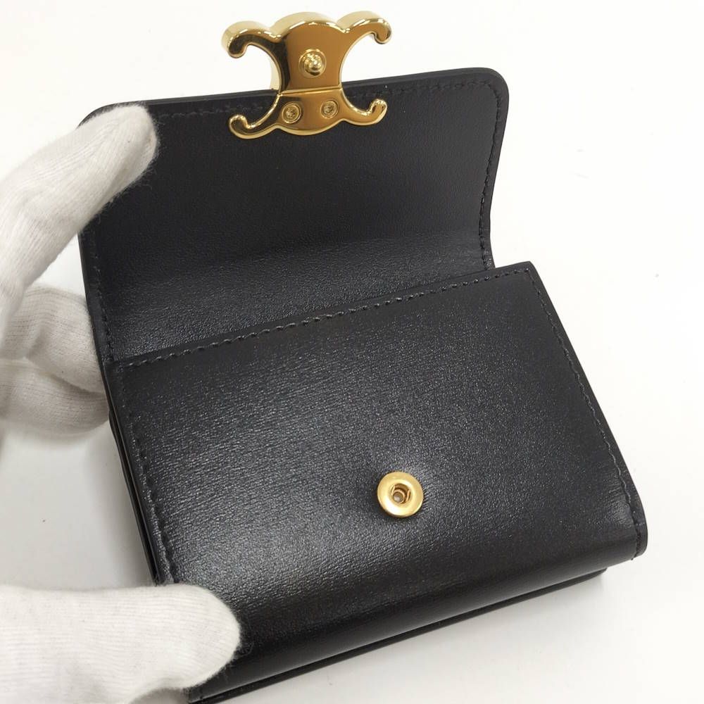 Celine Triomphe Compact Wallet with Coin Purse Shiny Calfskin Black — view 3