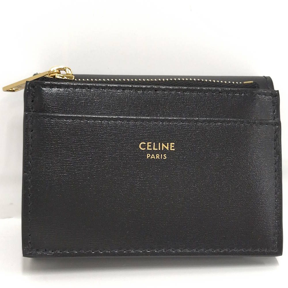 Celine Triomphe Compact Wallet with Coin Purse Shiny Calfskin Black — view 4