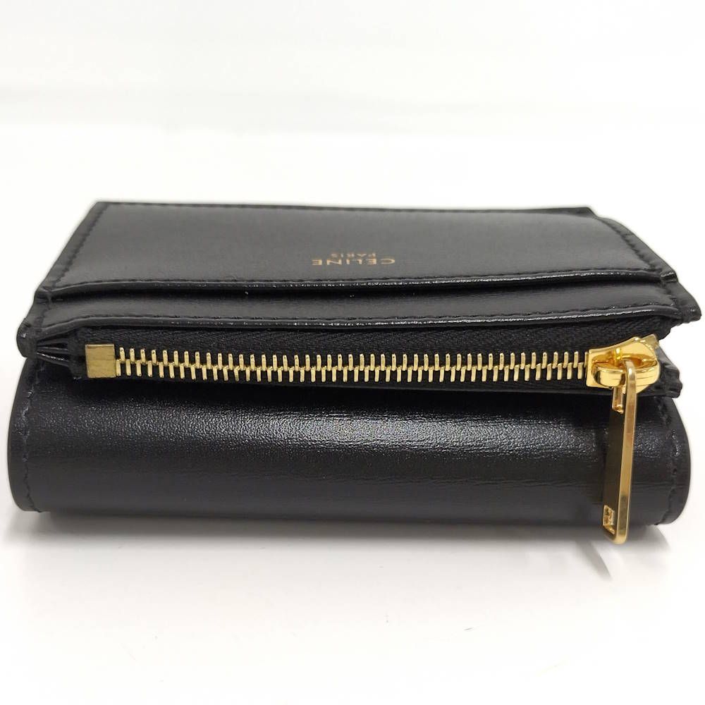 Celine Triomphe Compact Wallet with Coin Purse Shiny Calfskin Black — view 7