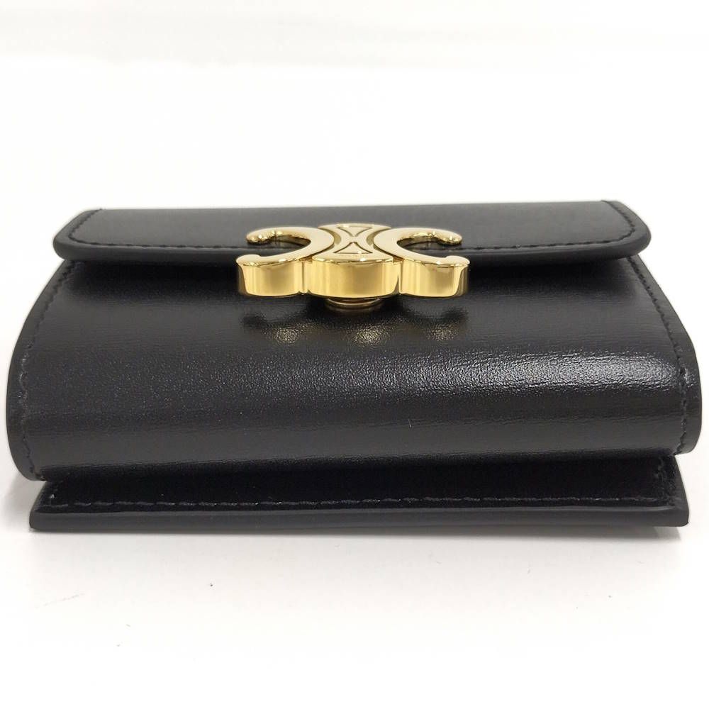 Celine Triomphe Compact Wallet with Coin Purse Shiny Calfskin Black — view 6