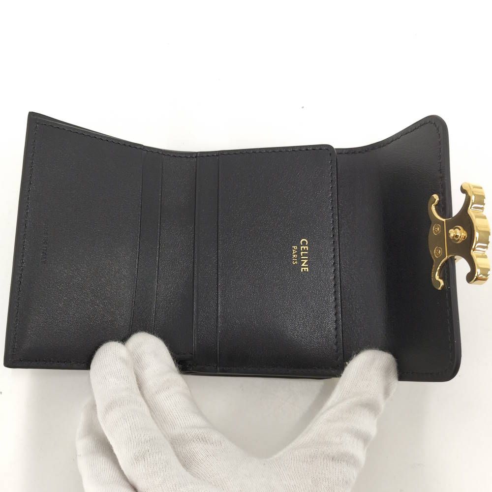 Celine Triomphe Compact Wallet with Coin Purse Shiny Calfskin Black — view 2