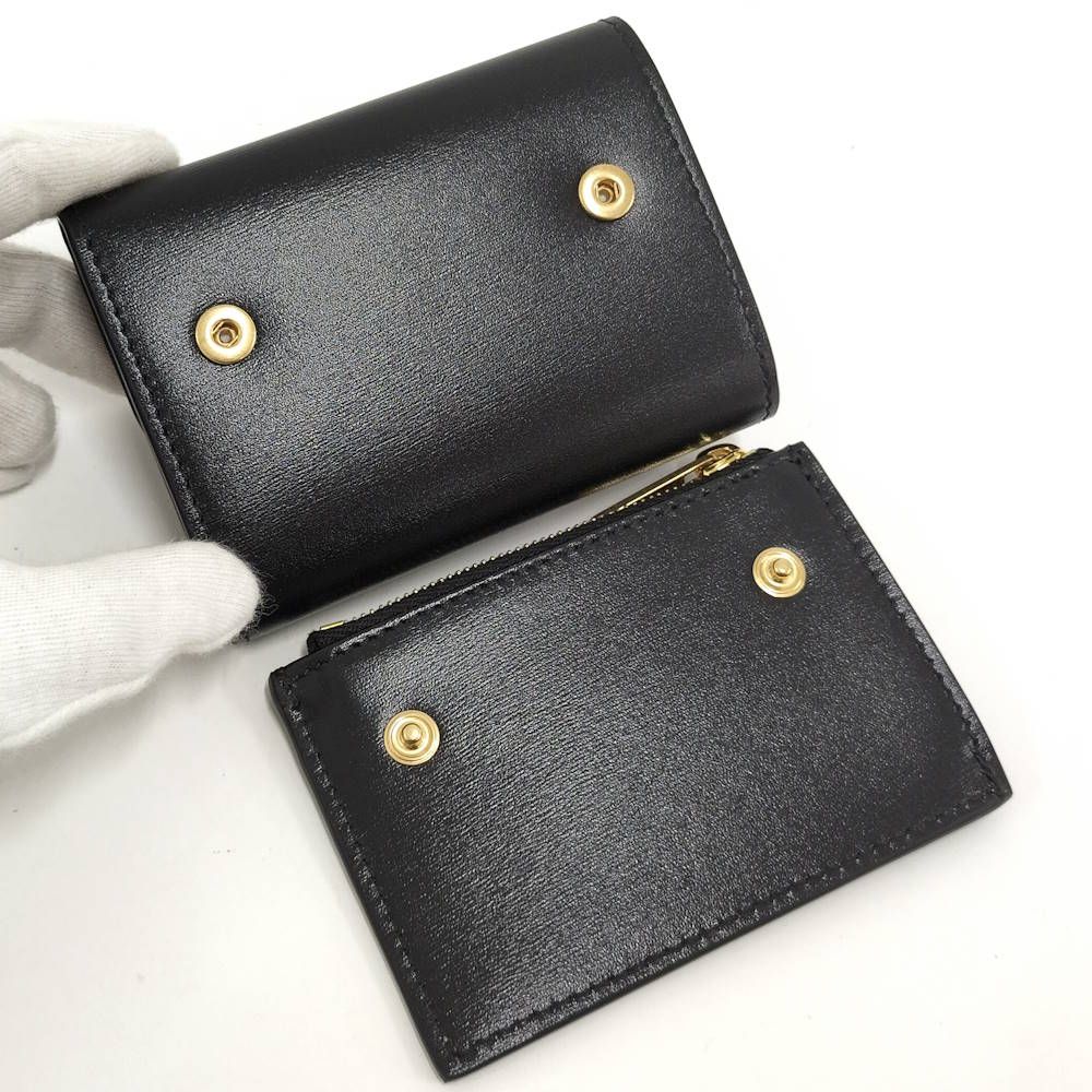 Celine Triomphe Compact Wallet with Coin Purse Shiny Calfskin Black — view 5