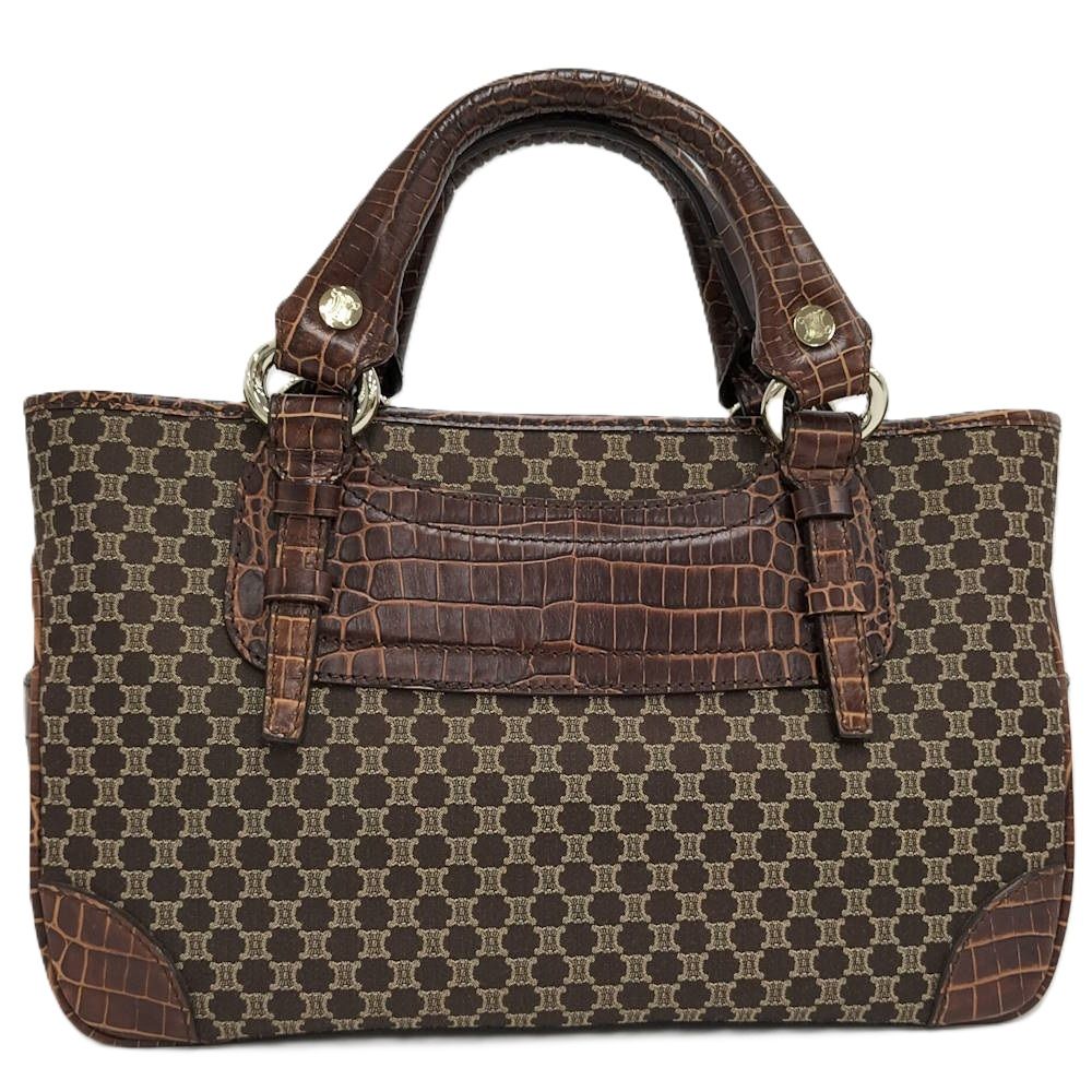 Celine Boogie Tote Bag Macadam Croco Embossed Leather Canvas