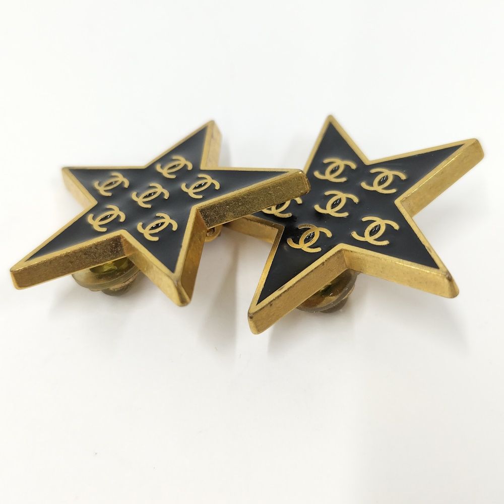 Chanel Earrings Star CC Logo Coco CC Plated Black Gold 01P — view 3