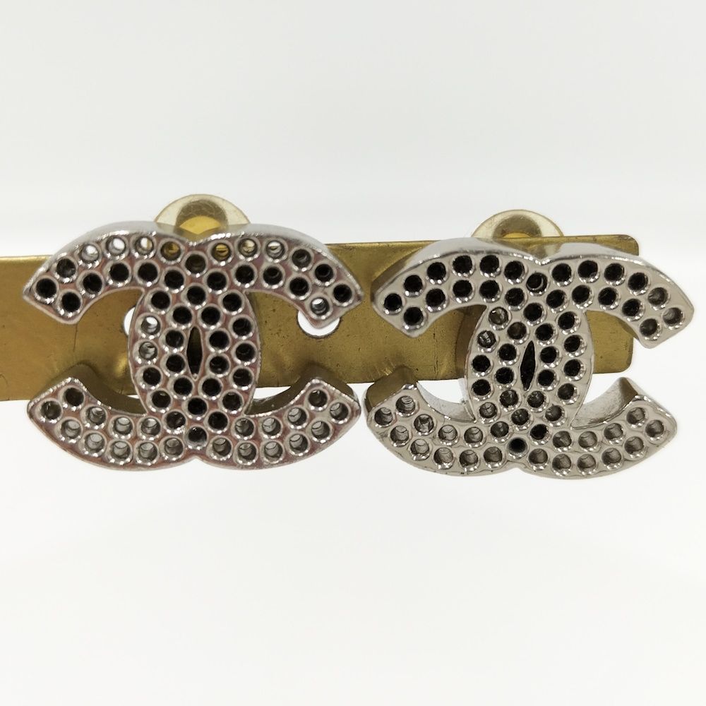 Chanel Earrings CC Logo Perforated Plated Silver