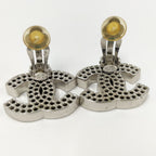 Chanel Earrings CC Logo Perforated Plated Silver — view 2