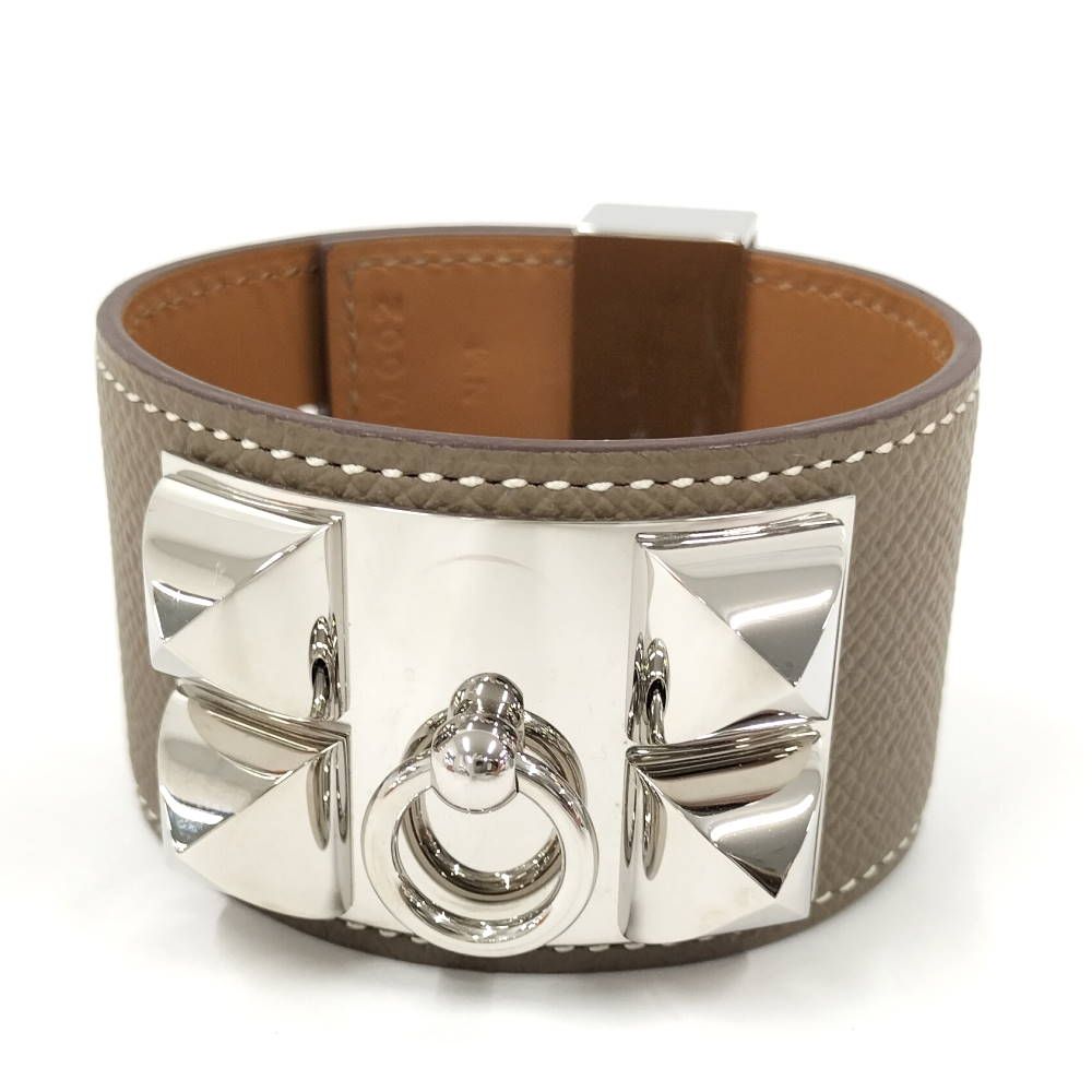 Hermes Collier de Chien Etoupe Veau Epsom Silver T2 Bracelet