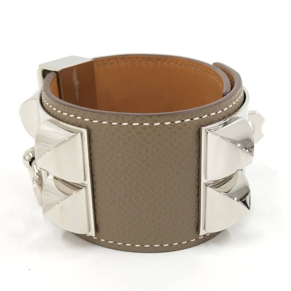 Hermes Collier de Chien Etoupe Veau Epsom Silver T2 Bracelet — view 4