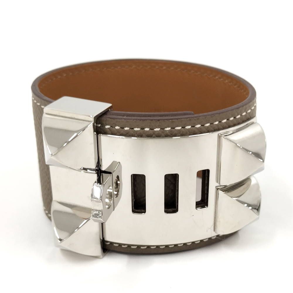 Hermes Collier de Chien Etoupe Veau Epsom Silver T2 Bracelet — view 2