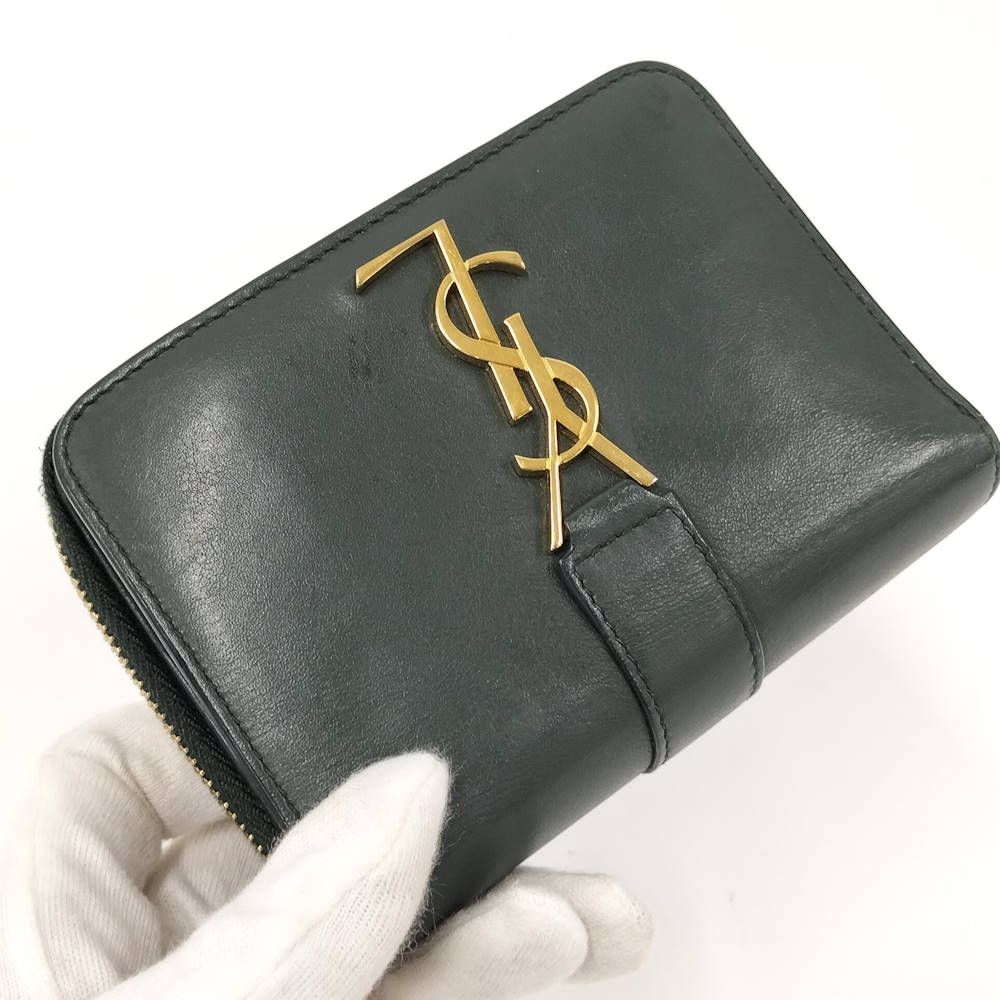 Saint Laurent Cassandra Bifold Wallet Zipper Leather Green — view 7