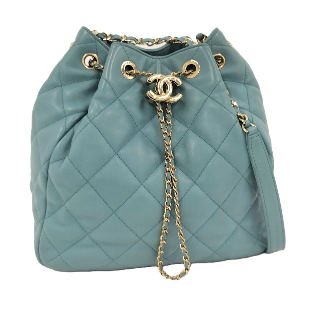 Chanel CC Logo Quilted Chain Shoulder Bag Lambskin Blue