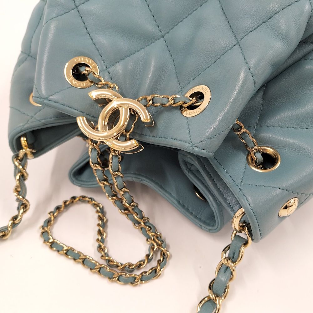Chanel CC Logo Quilted Chain Shoulder Bag Lambskin Blue — view 5