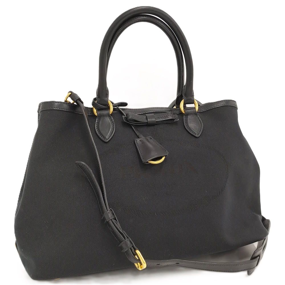 Prada Logo Jacquard 2-Way Bag Canvas Black