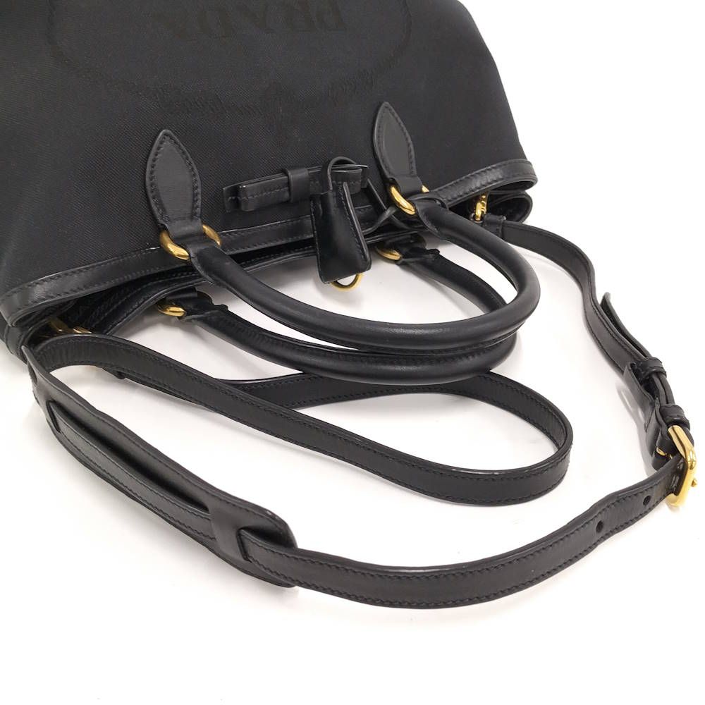 Prada Logo Jacquard 2-Way Bag Canvas Black — view 6
