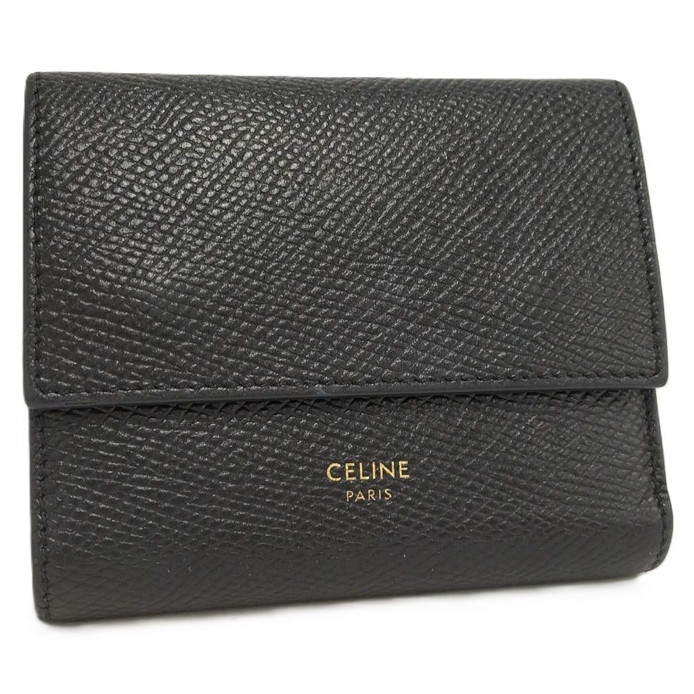 Celine Small Trifold Wallet Leather Black