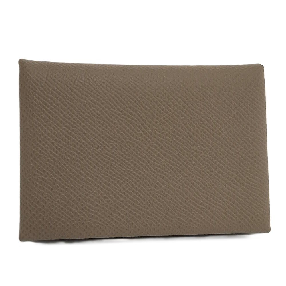 Hermes Calvi Duo Coin Purse Card Case Epsom Etoupe