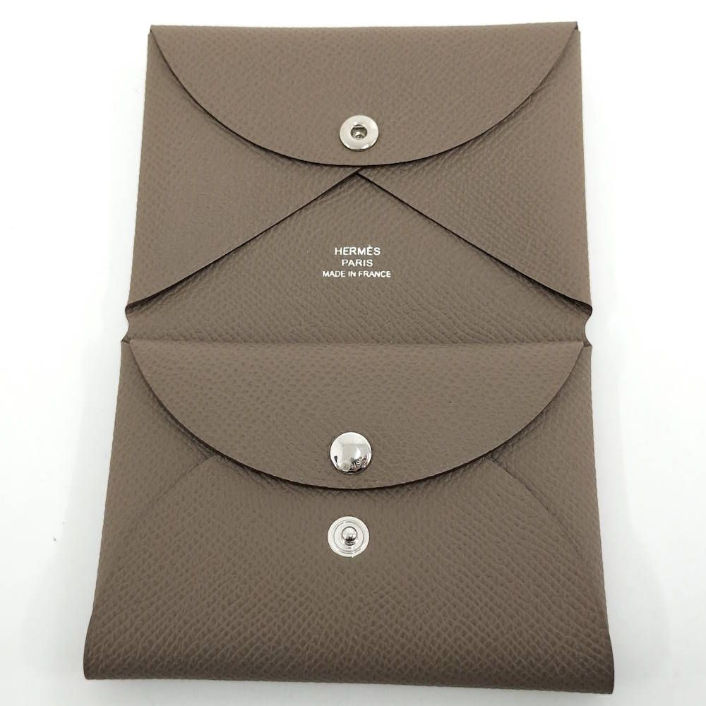 Hermes Calvi Duo Coin Purse Card Case Epsom Etoupe — view 2